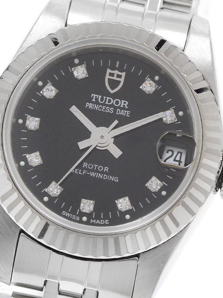 Tudor Princess Date 92514 10p Diamond Black Dial Automatic Ladies Watch